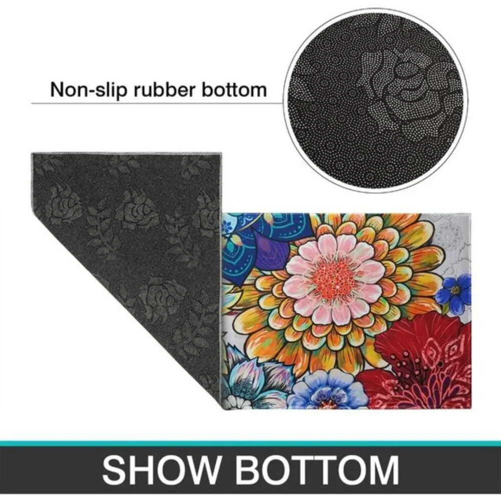 New Colorful 2-Piece Floral Kitchen Rug Set, Decorative Low-Profile Mats